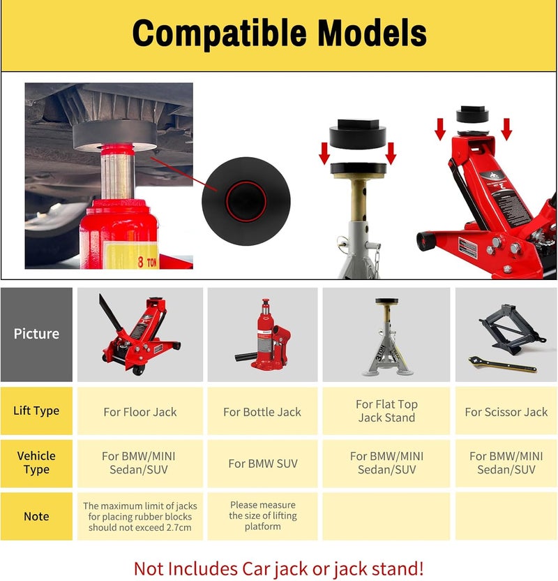ZOSANY Floor Jack Pad for BMW and Mini,Rubber Pinch Weld Jack Pad for BMW, Round Jack Stand Adapter, Slotted Frame Rail Protector for Circular Floor Jack and Jack Stand 4 Pack - Image 5